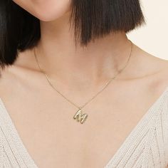 14K Yellow Gold Wavelength Initial Pendant Necklace Juicy Jewelry, Detailed Necklace, Initial Pendant Necklace, Gold Jewelry Necklace, Initial Pendant, A Letter, Personalized Necklace, Cable Chain, Chain Lengths