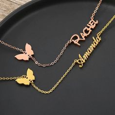 Lets make our lives more beautiful with custom/personalized items. This can bring you a lot of joy when you see your name or your loved once name on the item. Hi Having your personal touch on a piece of jewelry really makes a difference. Item:-   Name NecklaceMetal:- Stainless SteelFinished:- Platinum-Rose Gold-GoldNecklace Size:-  43-45-50-55 CM Please Explain your Name and Font No. On Personalization Box.Like This-   Abdul    Font#1Processing and shipping: 2-3 weeks is processing times and onc Butterfly Symbol, Customize Jewelry, Necklace Friendship, Bff Jewelry, Necklace Chain Types, Symbol Necklace, Nameplate Necklace, Handmade Jewelry Necklace, 19 Days