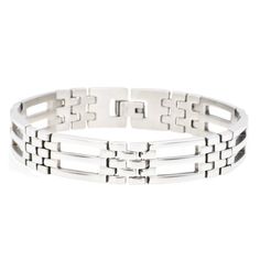 Versatile with a sleek vibe, our mens stainless steel link bracelet will give him a handsome accent day or night. The modern links keep our stainless steel bracelet stylish. Our link bracelet is great look from work to weekends and the motif adds class. Evocative of eternal flow and bonds of friendship and love, the bravelet is a beloved motif. This stunning, men's link bracelet showcases a classic, this link design fashioned in luminous, stainless steel for a sophisticated finish to any look. S Mens Link Bracelet, Link Design, Silver Age, Steel Bracelet, Stainless Steel Bracelet, Jewelry Branding, Link Bracelets, Age Group, Stainless Steel