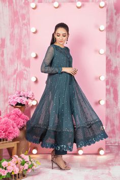 Sapphire | Pakistani Designer Outfit | Sarosh Salman Scallop Border, Designer Outfit, Shirt Pant, Embroidered Chiffon, Pure Chiffon, Chiffon Dupatta, Pakistani Designers, Silk Dupatta, Pakistani Outfits