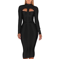 Black Long Sleeve Cutout Midi Bandage Dress - Rumor Apparel Diva Outfit, Birthday Club Outfit, Red Bandage Dress, Elegant Dressing, Being A Lady, Long Sleeve Bandage Dress, White Bandage Dress, Black Bandage Dress, 파티 드레스