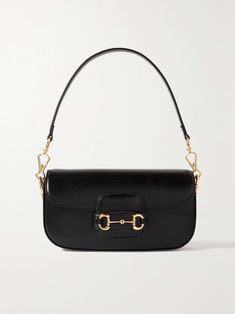 GUCCI Horsebit 1955 embellished textured-leather shoulder bag Black Designer Shoulder Bag, Designer Shoulder Bags For Women, Gucci Horsebit Bag 1955, Black Celine Bag, Black Luxury Bag, Gucci Black Bag, Gucci Horsebit Bag, Black Designer Bag, Estilo Preppy Chic