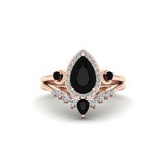 14k Black Engagement Ring Set, Moon Style Black Onyx Ring, Black Stone Rose Gold Wedding Set, Moon And Star Ring, Black Onyx Engagement Ring Onyx is the official birthstone for those native to the zodiac signs Leo or Capricorn, and is said to help these individuals with becoming masters of their own destinies. It provides them with steadfast confidence, centers energy in times of mental or physical stress, and offers wise decision-making. Facts About Vermeil Jewelry: Is gold vermeil good quality? After solid gold, gold vermeil is the highest quality type of gold tone jewelry that you can buy. It is a great option for those who are seeking an affordable and high quality alternative to solid gold jewelry.  Jewelry Information : Handmade, high-quality item Material:  925 silver (platinum verm Black Gemstone Stackable Rings For Anniversary, Black Onyx Diamond Ring For Anniversary, Black Gemstone Wedding Rings, Fine Jewelry Black Onyx Diamond Ring, Formal Black Stackable Fine Jewelry Rings, Black Onyx Rings For Wedding, Black Round Jewelry With Rose Cut Diamonds, Black Round Rose Cut Diamond Jewelry, Black Jewelry With Rose Cut Diamonds And Black Spinel