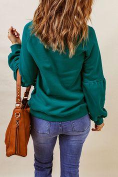 Green Raglan Patchwork Sleeve Pullover Sweatshirt Casual Sweatshirt For Fall Layering, Casual Fall Sweatshirt For Layering, Casual Long Sleeve Top For Fall Layering, Solid Color Tops For Layering In Fall, Casual Fall Sweatshirt For Gatherings, Green Stretch Sweatshirt, Green Tops With Ribbed Cuffs For Fall, Fall Casual Tops With Ribbed Cuffs, Casual Stretch Long Sleeve Top For Fall