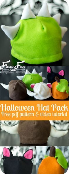 halloween hat pack with free sewing pattern and video instructions for the cat ears on top