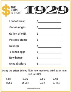 the price is right for each item in this printable meal order form, which includes $