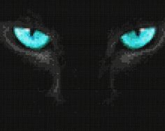 the eyes of a black cat are glowing blue