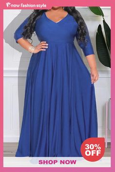 knowfashionstyle Blue Casual V Neck 3/4 Sleeve Long Loose Vacation Plus Size A Line Pleated Maxi Dresses Vacation Plus Size, Plus Size Maxi Dress, Denim Jacket With Dress, Vacation Dress, Maxi Dress Online, Lace Dress Long, Plus Size Maxi, Pleated Maxi Dress, Straight Dress