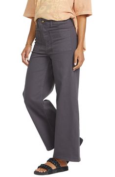 Dial in a utility-inspired vibe in these wide-leg pants cut to a cute cropped length. Zip fly with button closure Front patch pockets 98% cotton, 2% elastane Machine wash, tumble dry Imported Utility Wide-leg Cotton Bottoms, Cotton Wide-leg Utility Bottoms, Utility Style Wide-leg Cotton Bottoms, Mid-rise Cotton Utility Bottoms, High Waist Utility Cargo Jeans With Button Closure, Utility Wide-leg Cotton Jeans, Utility Mid-rise Bottoms With Button Closure, High Waist Cotton Cargo Wide Leg Pants, Casual Cotton Cargo Jeans With Button Closure