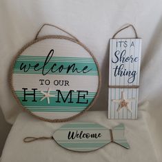 New 3 Piece Home Decor Accents. Nautical Home Decor, Nautical Home, Home Decor Accents, Decor Accents, Cricut Crafts, Accent Colors, Welcome Sign, Home Accents, Wood Signs