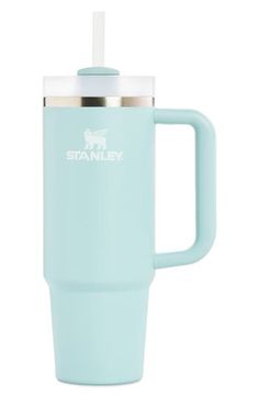 Hit your daily hydration goals with style and ease using Stanley's fan-favorite 30-ounce Quencher Travel Tumbler.What it does: Made from stainless steel with double-wall vacuum insulation, this tumbler helps keep liquids cold for hours on end. The tumbler will keep ice for up to two days, keep your drinks cold for up to 11 hours and keep your drink hot for up to seven hours.Additional features: The three-position lid features an opening for a straw, an opening for sipping and a full-cover top th Trendy Skincare, Trendy Water Bottles, Custom Tumbler Cups, Stainless Steel Dishwasher, Travel Tumbler, Reusable Straw, Ergonomic Handle, Custom Tumblers, Christmas Wishlist