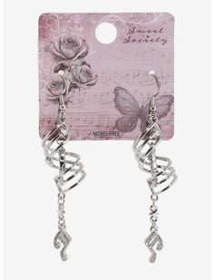 Sweet Society Music Staff Earrings | Hot Topic Sweet Society Hot Topic, Affliction Fits, Hot Topic Earrings, Piano Earrings, Music Note Nails, Sweet Society, Music Note Dress, Kpop Oc, Music Note Earrings