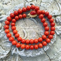 Simple and elegant Sardinia coral bead necklace with an 18k yellow gold clasp! Total Weight: 45.86 grams Necklace Length: 17 inch 18k gold clasp: 18.8mm x 13.7mm Precious Metal: 18k gold Precious stones: -Coral Round Beads: 8.1mm to 9mm diameter -Coral Faceted Oval: 12..3mm x 8.5mm Formal Coral Single Strand Beaded Necklace, Single Strand Red Coral Necklace Gift, Single Strand Red Coral Necklace As Gift, Elegant Red Coral Necklaces With Polished Beads, Hand-strung Red Coral Jewelry For Gifts, Hand-strung Red Coral Jewelry As A Gift, Hand-strung Red Coral Jewelry Gift, Gift Jewelry With Hand-strung Red Coral, Elegant Orange Hand-strung Necklace