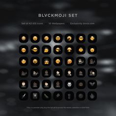 the black and gold icons are displayed in this screenshote image, which is very dark