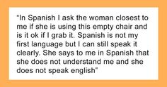 an orange background with the words, in spanish i ask the woman closest to me if she is using it