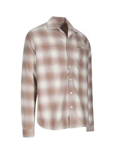 Rhude brown cotton check shirt with white details, camp collar, button closure, beige logo embroidery on the front and back, two chest patch pockets, straight hem. Vacation Wardrobe, John Lobb, La Fashion, Check Shirt, Luxury Shop, Embroidery Logo, Luxury Boutique, Loafer Shoes, Shirt Shop