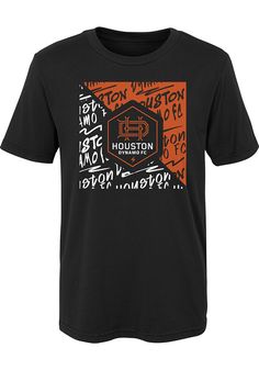 Kids, show your support for your favorite team in this Houston Dynamo Boys Black Short Sleeve Tee! This T-Shirt features a screen print team graphic, so everyone will know you cheer for the HOU Dynamo! This is the perfect Houston Dynamo Boys T-Shirt for wearing from every day to game day. Go Dynamo! Screen print team graphic, Ribbed collar, Double stitched cuffs and hem, Perfect for any young sports fan!, 100% COTTON, Machine Wash Cold, Import, Domestic Band Merch T-shirt With Graphic Print For Sports, Black T-shirt With Team Logo For Fans, Black Cotton T-shirt With Team Logo, Black T-shirt With Team Logo For Game Day, Black T-shirt With Letter Print For Game Day, Black Team Spirit T-shirt For Game Day, Black Team Spirit T-shirt With Logo, Black Graphic Tee With Team Logo, Black Cotton Sports Fan T-shirt