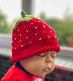 Introducing my delicious Strawberry Hat, carefully hand-knitted in pure fine merino wool. The hat is made with the finest soft and silky merino, a natural fiber that feels soft against the skin and regulates body temperature, making it ideal for babies and children. The colours are very fresh and the perfect transition hat to bring thoughts of summer days 🍓  My lovely customers have been delighted with their hats, please take a look at my reviews - and I am so happy to have been selected by Etsy in their top 7 new shops of 2023 😊 https://www.etsy.com/blog/best-etsy-shops-uk Knitted Hats Suitable For Gifts, Cute Knitted Yarn Bonnet, Cute Hand Knitted Bonnet As A Gift, Cute Hand Knitted Beanie Cap, Cute Hand Knitted Bonnet As Gift, Cute Knitted Fitted Hat, Cute Hand Knitted Beanie, Cute Brimmed Knitted Hat, Cute Hand Knitted Bonnet