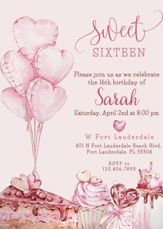 a pink birthday party with cupcakes and balloons