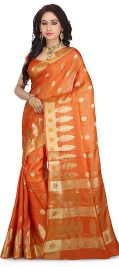 Orange color Saree in Banarasi Silk, Silk fabric with Zari work Orange Color Wedding, Sari For Women, Wedding Sari, Latest Indian Saree, Beautiful Sarees, Party Sarees, Traditional Saree, Indian Sarees Online, Pure Silk Saree