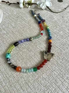 Sundance Style Colorful Gemstones,Sterling Silver, and Jasper Butterfly Necklace, One of a Kind, Beaded Pendant Necklace Colorful Gemstones, Sundance Style, Beaded Pendant Necklace, Custom Earrings, Copper Necklace, Butterfly Necklace, Multi Strand Necklace, Quartz Necklace, Stylish Jewelry