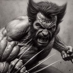 a drawing of wolverine with claws on his chest