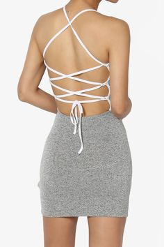 LIMITED EDITION Strappy Open Back Mini Dress HEATHER GREY_1 White Dresses With Crisscross Straps And Cross Back, White Cross Back Dresses With Crisscross Straps, Fitted Dress With Strappy Back For Day Out, Fitted Strappy Back Dress For Day Out, Spring Dresses With Cutout And Cross Back, Spring Dress With Cutout And Cross Back, Fitted Backless Bodycon Dress For Day Out, Chic Fitted Backless Dress With Cross Back, Spring Stretch Dress With Cross Back