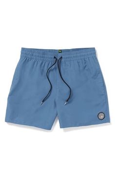 Head straight to the beach in these stretchy, quick-drying swim trunks that take you from water to land and back in comfort. 5 1/2" inseam; 22" leg opening; 11" front rise; 14 1/2" back rise (size Medium) Elastic/drawstring waist Side-seam pockets; back flap-patch pocket with drainage grommets Machine wash, tumble dry Imported Casual Swim Trunks For Warm Weather Swimming, Casual Swim Trunks For Swimming, Casual Swim Trunks For Warm Weather, Blue Nylon Swim Trunks For Surfing, Casual Surfing Athletic Shorts For Summer, Casual Summer Surfing Athletic Shorts, Casual Short Swimwear For Warm Weather, Casual Moisture-wicking Bottoms For Beach Season, Casual Nylon Swim Trunks For Poolside