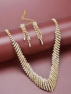 Free Returns ✓ Free Shipping✓. Rhinestone Decor Drop Earrings & Necklace- Women Jewelry Sets at SHEIN. Crystal Bridal Jewelry Sets, Glamour Women, Embellished Fashion, Women's Jewelry Sets, Rhinestone Decor, Watches Women Fashion, Jewelry Making Tutorials, Bridal Jewelry Sets, Gold Design