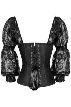 Fullbust corset made of premium satin & lace fabric Front Busk Closure Sweetheart Neckline Smoked Long sleeves - can be worn on or off the shoulder 6" Modesty panel Spiral Steel Bones throughout body of corset Flat steel bones at front and back Ribbon Lace-Up Back for cinching Waist Tape Hand Wash Long Sleeve Corset Top, Long Sleeve Corset, Modesty Panel, Striped Shoes, Light Up Shoes, Overbust Corset, Corsets And Bustiers, Underbust Corset, Thigh High Stockings