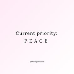 the words current priority peace against a pink background