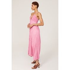 Pink satin (100% Polyester). A-line. Sleeveless. Plunge neck. Side zipper closure. 43" from shoulder to hemline. Imported. Summer Dates, Rent The Runway, Closet Designs, Pink Satin, Satin Dresses, Side Zipper, Date Night, A Line, Satin