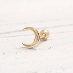 14K 18K Crescent Solid Gold Cartilage, Conch, Helix, Tragus, Lobe Ear Piercing Earring-18g/ 1pcs Minimalist Gold Cartilage Earrings With Moon Charm, Gold Minimalist Cartilage Earrings With Moon Charm, Gold Crescent Cartilage Earrings, Gold Brass Cartilage Earrings, Pierced Yellow Gold Brass Cartilage Earrings, 14k Gold Crescent Pierced Jewelry, 14k Gold Crescent Shaped Pierced Jewelry, Gold Celestial Plug Earrings, Gold Crescent Cartilage Earrings Nickel Free