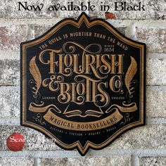 a sign on the side of a brick wall that says flourish and bliss with an ornate design