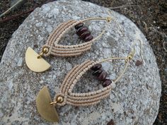 Garnet Macrame Earrings, Brass Marquise Half Moon Tribal Hippie Earrings, Beaded Bohemian Style Jewelry This statement hippie earrings are created using the macrame technique. It is made by a high quality tan waxed thread. Also, we use a Garnet chips beads and brass moon charms to complete design. Waxed thread gives the product durability and strength, and elegant natural appearance. It's a beautiful gift and a nice accessory what you can wear every day. Earrings characteristics: *Marquise brass Adjustable Bohemian Brass Wrap Earrings, Bohemian Hand Wrapped Dangle Earrings, Bohemian Hand-wrapped Dangle Earrings, Bohemian Adjustable Hand Wrapped Earrings, Adjustable Teardrop Bohemian Wrap Earrings, Bohemian Teardrop Wrap Earrings, Beige Teardrop Bohemian Jewelry, Bohemian Beige Teardrop Jewelry, Beige Bohemian Teardrop Jewelry