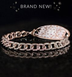 Our limited edition Reverie Crystal and Rose Gold medical ID bracelet is a gorgeous, trendy design you will love wearing. A 14-karat rose gold dipped, cubic zirconia-encrusted curb chain, Reverie offers a touch of sparkle and class to any outfit. #LaurensHopeMedIDs #MedicalIDs #MedIDs Rose Gold Cubic Zirconia Bracelet With Tarnish Resistance, Rose Gold Cubic Zirconia Jubilee Bracelet, Rose Gold Jubilee Bracelet With Cubic Zirconia, Cubic Zirconia Diamond Bracelet In Rose Gold For Gift, Dazzling Rose Gold Cubic Zirconia Bracelet, Cubic Zirconia Curb Chain Bracelet Gift, Rose Gold Diamond Chain Bracelet For Anniversary, Anniversary Rose Gold Diamond Chain Bracelet, Dazzling Rose Gold Jewelry With Diamond Accents