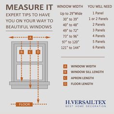 an info sheet describing how to measure the width of a window with measurements and instructions