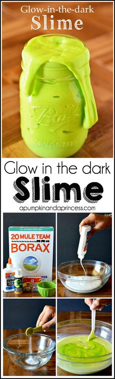 glow in the dark slime recipe with instructions for making slime from scratchsticks