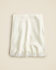 Gwen lace-trim slip skirt in textured satin Satin Lace Trim Skirt Outfit, Cream Satin Dress With Lace Trim, Elegant Silk Skirt With Lace Trim, White Relaxed Satin Skirt, Delicate Satin Slip Dress With Lace Trim, Silk Midi Skirt, Hair Wrap Scarf, J Crew Men, Jcrew Women