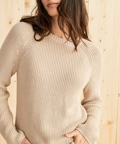 Jenni Kayne Cotton Fisherman Sweater Oatmeal Classic Neutral Crew Neck Sweater, Cozy Cotton Sweater In Neutral Color, Casual Cashmere Sweater With Relaxed Fit, Casual Relaxed Fit Cashmere Sweater, Cozy Neutral Cotton Sweater, Classic Cream Sweater In Relaxed Fit, Classic Cream Sweater Relaxed Fit, Classic Cream Relaxed Fit Sweater, Neutral Casual Cashmere Sweater