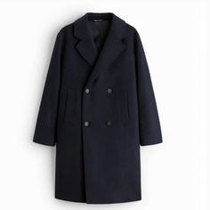 Nwt Zara Mens Double-Breasted Cloth Coat Navy Blue Classic Blue Pea Coat With Double Button Closure, Blue Double-breasted Outerwear With Welt Pockets, Navy Outerwear With Double Button Closure And Suit Collar, Winter Navy Blazer With Double-breasted Buttons, Winter Navy Double-breasted Blazer, Blue Wool Pea Coat With Double Button Closure, Navy Pea Coat With Double Button Closure For Business, Navy Pea Coat With Double Button Closure For Office, Navy Double-breasted Blazer For Winter