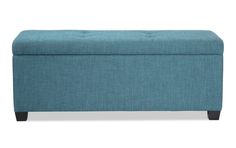 Give your room a mini mid-century modern makeover. My Bettie storage bench has an easy-lift top, flaunts button tufting, and is comfy enough to sit on! To make it even better, inside you will find two smaller ottomans and two accent pillows. | Bettie Teal Storage Bench & Ottoman Set | Mid-Century Modern Benches by Bob's Discount Furniture Navy Storage Bench, Fuzzy Storage Bench, Blue And Gold Storage Ottoman, Mid Century Modern Makeover, Storage Bench Navy, Long Storage Bench Wooden Blue, Mid Century Modern Bench, Small Ottoman, Bob's Discount Furniture