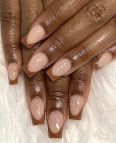 Dec 21, 2020 - This Pin was discovered by vero *ଘ(੭*ˊᵕˋ)੭*. Discover (and save!) your own Pins on Pinterest Short Nails Acrylic Square, Brown Short Nails, Short Brown Nails, Pageant Nails, Nail Claws, Brown French, Cute Acrylic Nail Designs