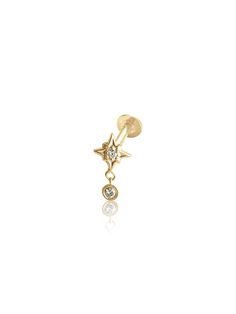 14K Gold Push Flat Back Mini Dangle Diamond Star Earring – KEILA Diamond Star Earrings, Pandora Bracelet Charms Ideas, Gold Cartilage Earrings, Piercing Stud, Belly Piercing Jewelry, Star Earring, Tragus Conch, Flat Back Earrings, Pandora Bracelet Charms