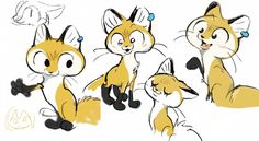 an image of cartoon foxes with different expressions on their faces and body shapes in various poses