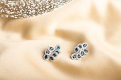 Dress to impress with our Blue Leaf Earring. Made with high quality polished Brass metal, Cubic Zirconia (white stones) and Synthetic Color Stones. Elegant Blue Diamond Earrings With Pave Setting, Luxury Sapphire Diamond Earrings With Brilliant Cut, Luxury Earrings With Single Cut Diamonds And Cubic Zirconia, Luxury Blue Diamond Earrings With Accents, Luxury Cubic Zirconia Earrings With Single Cut Diamonds, Luxury Sapphire Diamond Earrings, Luxury Diamond Earrings For Wedding With Sparkling Stones, Luxury Wedding Diamond Earrings With Sparkling Stones, Silver Sapphire Earrings With Pave Setting