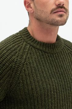 "Pure merino wool knitted mens sweater is inspired by classic Scandinavian style. Warm and comfortable woolen sweater delivers simplicity, style and ability to wear this sweater whenever you are spending time in nature or going to the theater, restaurant with your family or friends. Composition: 100% merino wool This year we are inviting customers to buy Christmas presents from small family businesses & stand together during this crazy time. Handmade Christmas presents will be especially war Green Textured Wool Sweater, Green Wool Textured Knit Sweater, Green Wool Sweater With Textured Knit, Classic Green Wool Sweater, Cozy Green Merino Wool Sweater, Merino Wool Crew Neck Chunky Knit Sweater, Classic Green Sweater, Classic Green Knitted Sweater, Olive Crew Neck Sweater For Fall