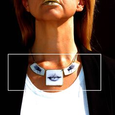 Necklace, Bib Necklace, Hand Draw, Black&White, Contemporary,Mouth, Flies, ”Shut up and the flies will not enter”, Pencil, Singular, Plastic