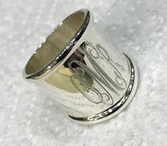 "Monogrammed Sterling Tube Ring Beautiful and elegant! This Sterling Silver tube ring is such a beauty...You will fall in Love!! Really looks nice with so many looks Available in sizes 6-12 Measures Approximately 3/4\" tall, and the back measures approximately, 1/2\" Sterling Silver Please comment with initials for engraving, in order to appear, in the Notes to Seller Section when purchasing Thanks so much!" Topaz Engagement Ring November, Blue Diamond Engagement Ring, Filigree Ring Gold, Blue Topaz Engagement Ring, Silver Monogram, Monogram Ring, Topaz Engagement Ring, Sterling Silver Rings Bands, Diamond Engagement Ring Set