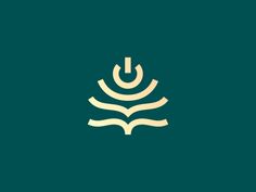 a book with an arrow in the middle on a dark green background, logo design